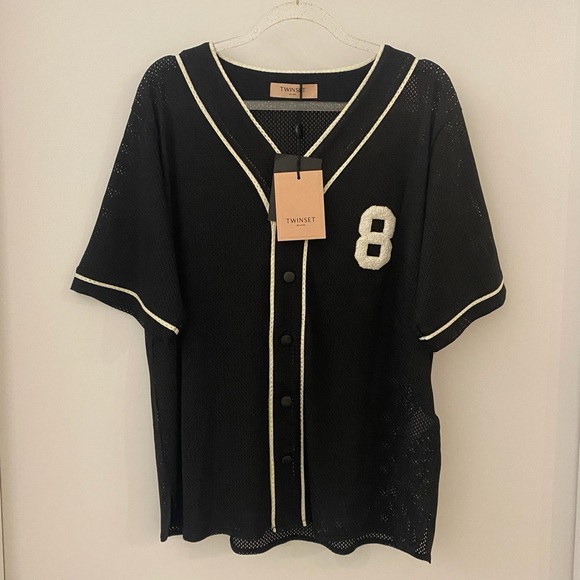 TWINSET Black Top With Number 8 Mesh T-shirt IT 42 NWT - Picture 1 of 11